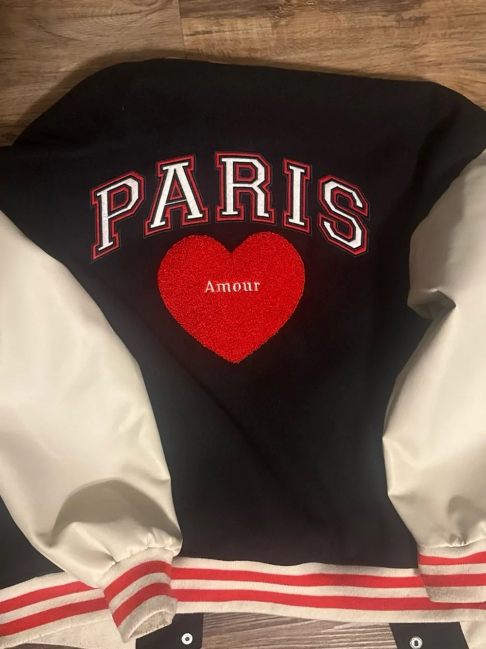 Forever 21 Black and White Varsity Jacket with Red Trim